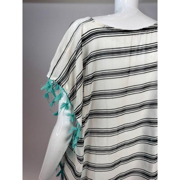 Black & White Striped Lightweight Kaftan With Tassels One Size 100% Polyester Wo - Picture 11 of 16